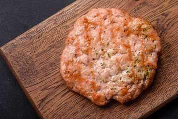 Delicious fresh grilled turkey meat steak with spices and herbs