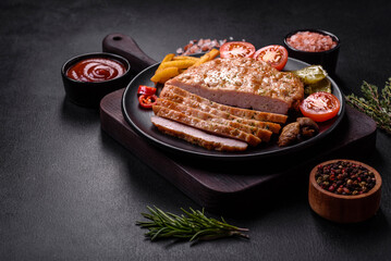 Delicious fresh grilled turkey meat steak with spices and herbs