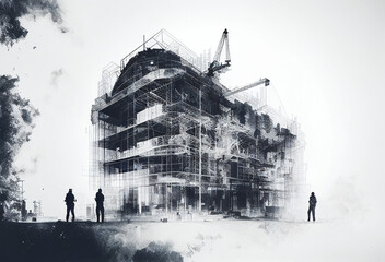 construction double exposure engineer illustration