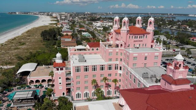 4K Drone Video of Beautiful Don CeSar Hotel on Gulf of Mexico in St. Pete Beach, Florida