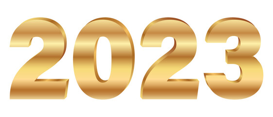 Golden numbers 2023 in perspective. Volumetric figures, New Year