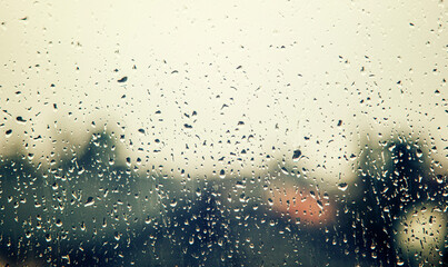 rainy days, rain drops on the window surface