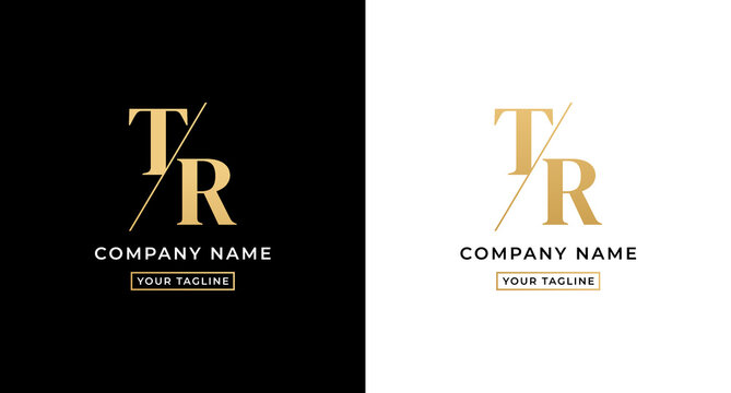 TR logo letter or TR letter logo vector on white and black background. TR letter logo with go concept. Elegant gold colored TR letter logo. Suitable for company logos with the initials T And R.