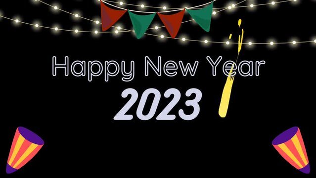 Animated text that says "Happy New Year 2023." Happy New Year 2023 text animation in HD resolution. Happy New Year 2023. Animation text of happy new year 2023