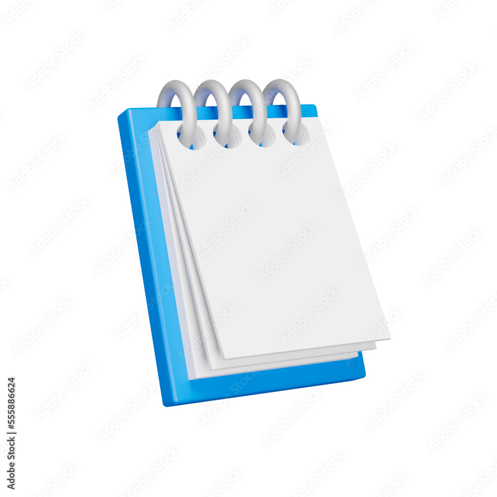 Poster notebook 3d icon. ring-turned pages. isolated object on transparent background