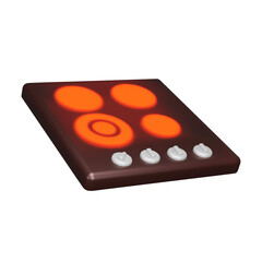 Electric hob 3d icon. Cooking hob with red burners