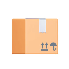 Parcel 3d icon. box taped over with parcel symbols. Isolated object on transparent background