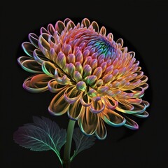 shiny neon chrysanthemum, generative ai composite
