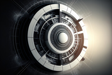 Concept design for a circular geometric linear technology background. Generative AI