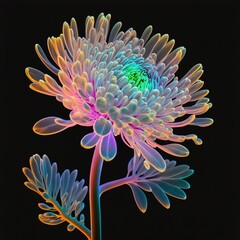 neon chrysanthemum, generative ai composite