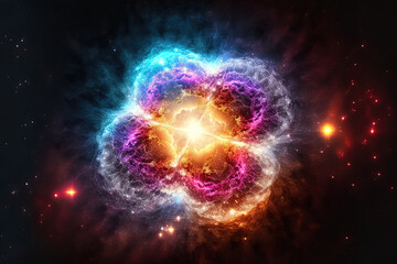 Obraz premium the ambiguous background nebula galaxy huge bang universe multicolored light flash stars in the cosmos. Generative AI