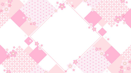 幾何学的な和柄×桜のフレーム・背景素材（横向き16:9）