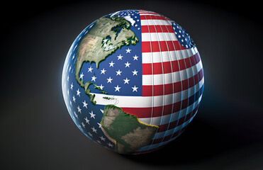 United States dominance concept with United States flag wrapped around the globe, Generative AI illustration - obrazy, fototapety, plakaty