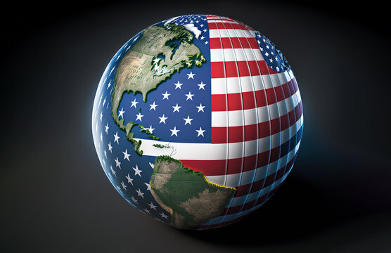 United States dominance concept with United States flag wrapped around the globe, Generative AI illustration