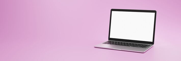 laptop isolated with transparent screen and pink background