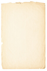 light paper sheet isolated on white background. beige texture of ancient papyrus with frayed edges