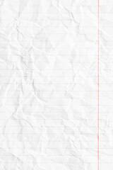 lined white sheet of paper. crumpled notebook page texture