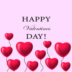 valentine card with  red hearts on pink background