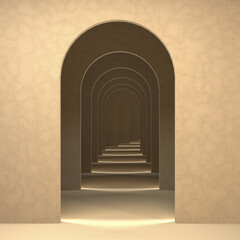 3d Surreal Render, Abstract Arch Tunnel Scene for Product Display.