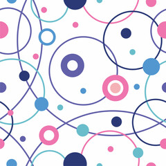Abstract seamless pattern with dots and circles. Pastel colors. Pink, violet, blue. White background. Wrapping paper, textile, print, fabric.