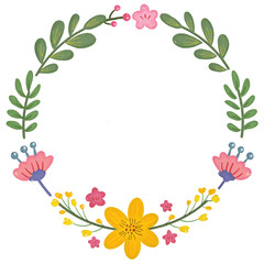Fototapeta premium Hand drawn watercolor gentle floral wreath, Cute hand drawn floral wreath watercolor clipart transparent png