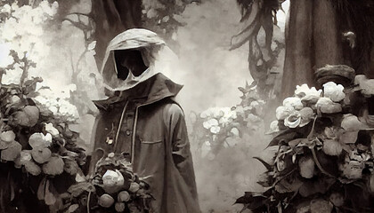 Person in grey in the Woods created with Generative AI technology