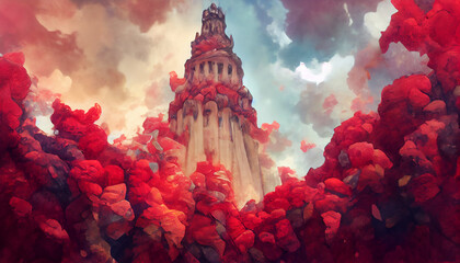 church in special architecture in Temple Style in the Sky created with Generative AI technology