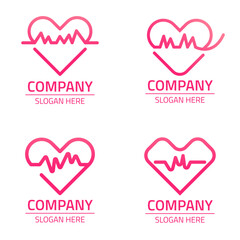 Heartbeat Logo Design Set Vector, Suitable For Web, Business And So On