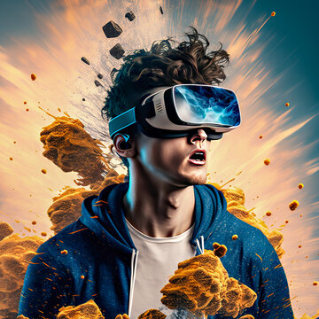 Abstract Illustration Of A Guy Wearing Virtual Reality VR Glasses With Immersive Effect