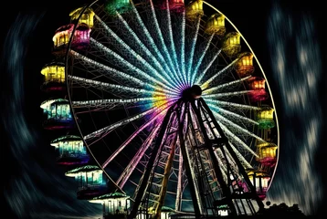 Deurstickers illustration of Ferris Wheel with vivid bright color splash, idea for fun and extreme theme,  © QuietWord