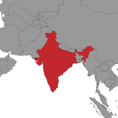 India on world map.Vector illustration.
