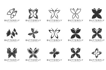 Fototapeta premium Butterflies Icons - Set - Isolated On Gray Background - Vector Illustration, Graphic Design Editable For Your Design. Butterflies Logo