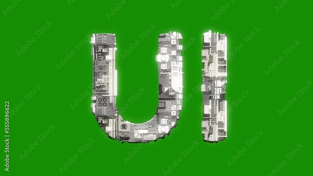 Poster silver grey cybernetical text ui with animation on chroma key screen, isolated - loop video