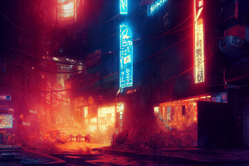 Obraz premium サイバーパンク、SF系背景の高解像度画像イラスト(AI generated image)