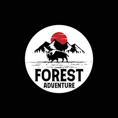 travel badge with pine trees textured vector illustration and 