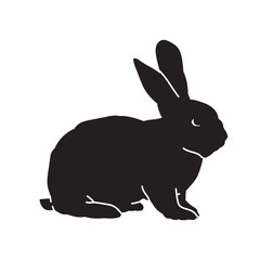 Black bunny the rabbit isolated vector silhouette. Pet animal illustration on white background.