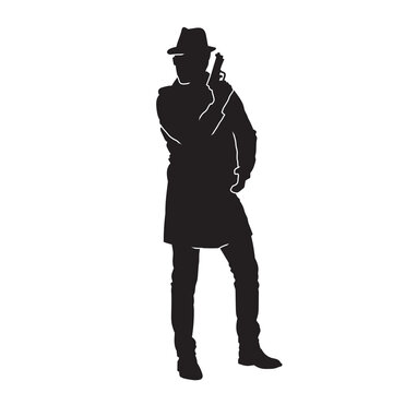 illustration of American Cowboy. isolated vector black silhouette.	