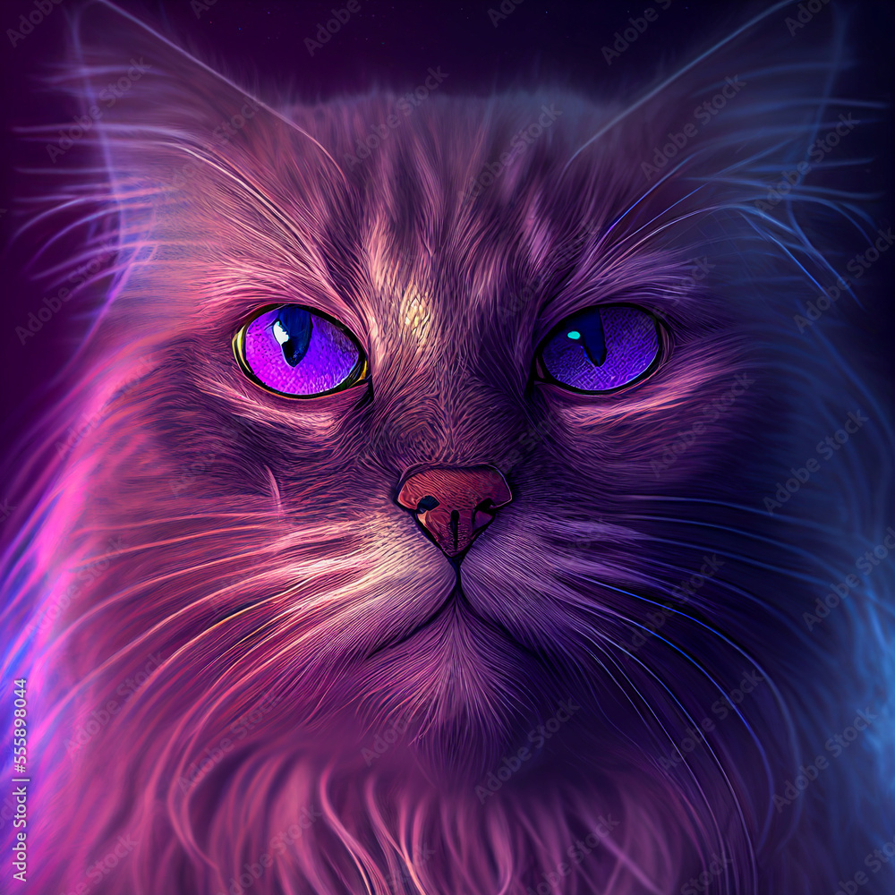 Poster portrait of a colorful cat, generative ai illustration