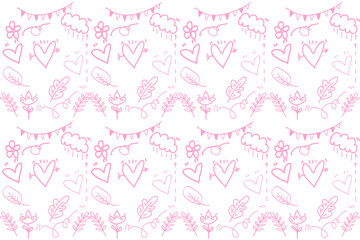 Cute hand drawn hearts seamless pattern, lovely romantic pink background,  great for Valentine's Day. Designed for tile, background, wallpaper, clothing, wrapping, fabric, embroidery style.