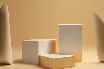 AI generated, podiums for product display, commercial concept beige background