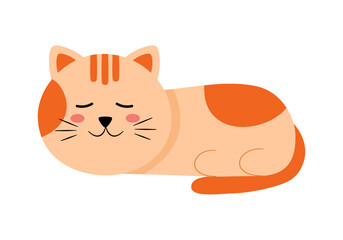 Cute sleeping cat in flat design on white background.