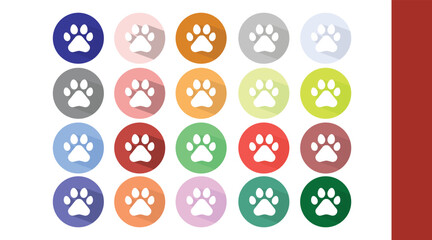 Vet Icon Set. Vector isolated illustration of an animal print on a rounded icon