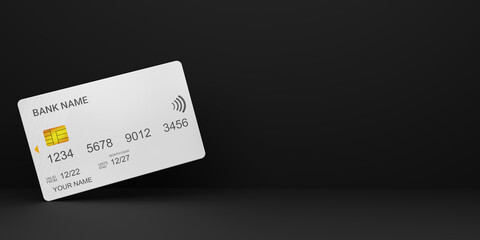 Modern white ATM card design with Free Space, Plastic credit card isolated on black background, Latest Business and finance concept, 3D rendered