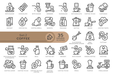 Set of conceptual icons. Vector icons in flat linear style for web sites, applications and other graphic resources. Set from the series - Coffee. Editable outline icon.	