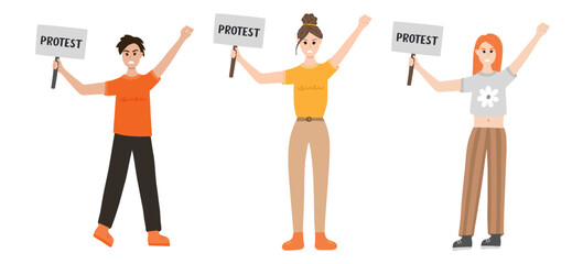 Group of women protest against gender violence. Angry girls holding a banner with text. Civil resistance. Hand drawn cartoon illustration. Female community. Concept of protest, democracy, rights.