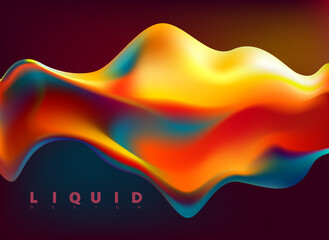 Abstract liquid gradient elements on dark background. Colorful fluid 3D shapes.