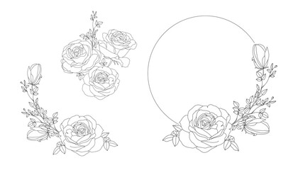 Handrawn Monoline Roses Floral Arrangement Lineart
