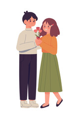 boyfriend giving flowers a girlfriend