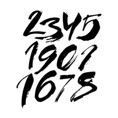 set of calligraphic acrylic or ink numbers. ABC for your design, brush lettering on a white background