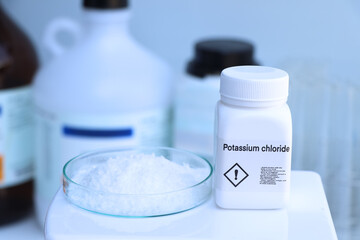 Potassium chloride in bottle , chemical in the laboratory and industry